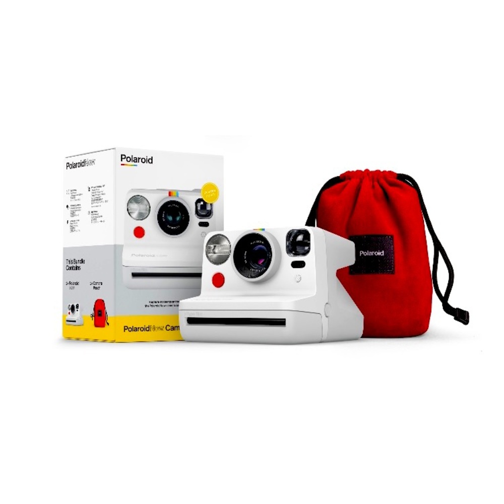 Polaroid Now Camera in White with Red Travel Pouch